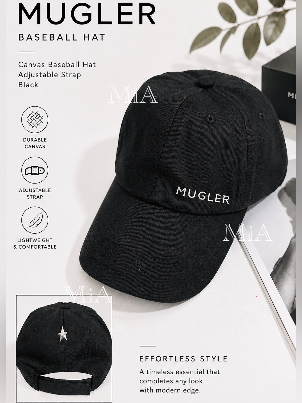 Mugler Baseball Hat / Ball Cap Within Adjustable Strap (Black / Canvas/ Unisex)